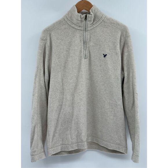 American Eagle Outfitters Fleece Sweater 1/4 Zip Y2K Men Large Gray Beige - Picture 1 of 12